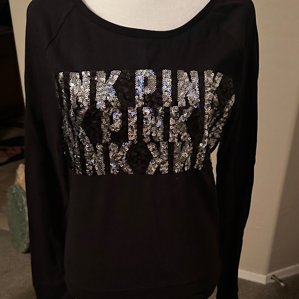 Vs pink Black Sequin Logo Sweatshirt